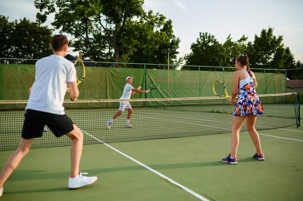 Mixed,Doubles,Tennis,Players,,Outdoor,Court